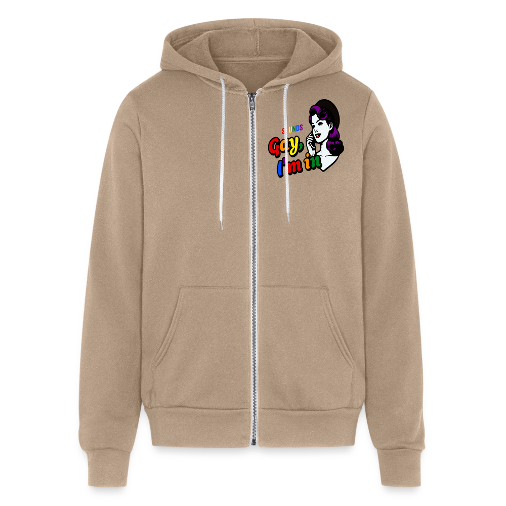 Sounds Gay Bella + Canvas Unisex Full Zip Hoodie - tan
