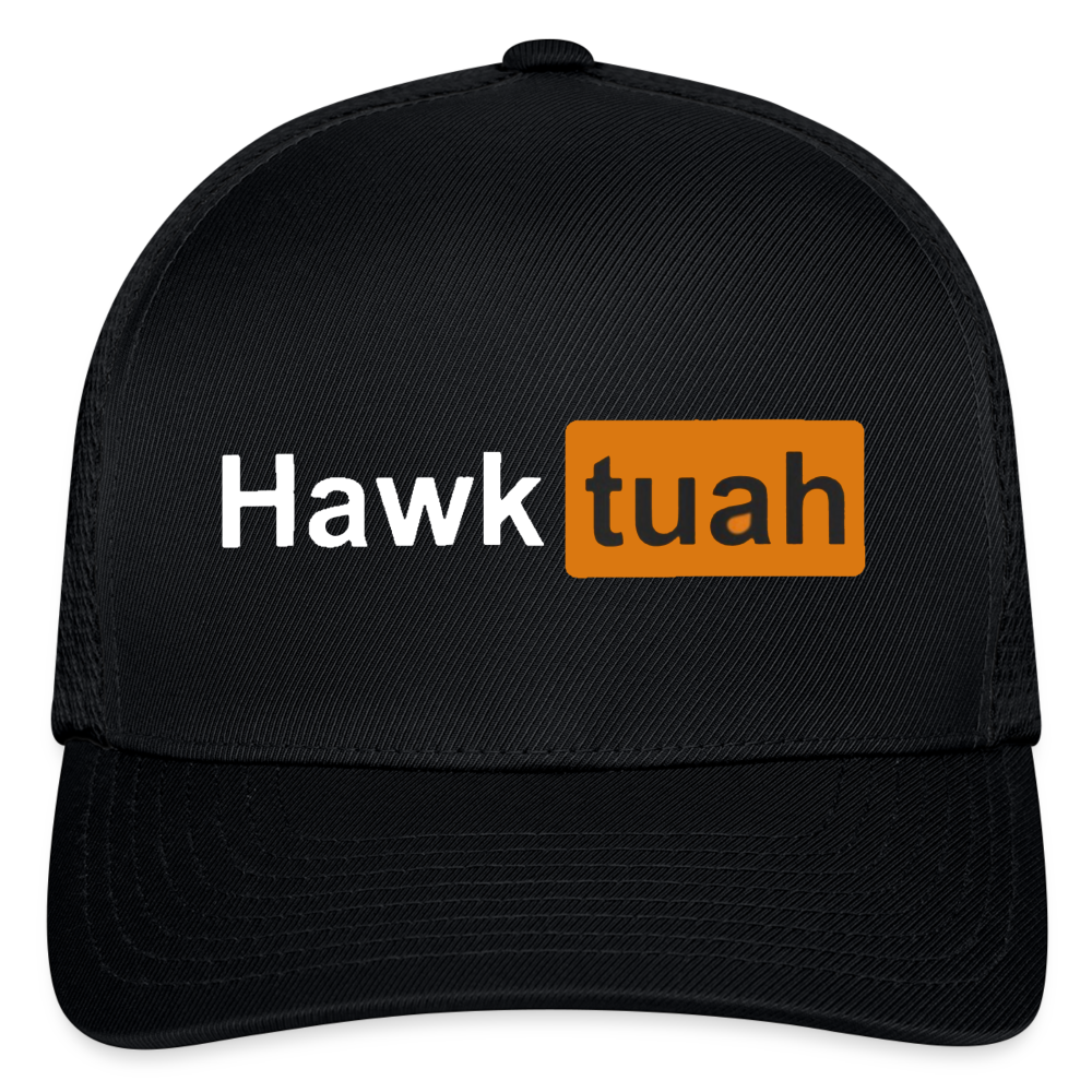 Hawk Tuah Hub Flexfit Fitted Baseball Cap - black