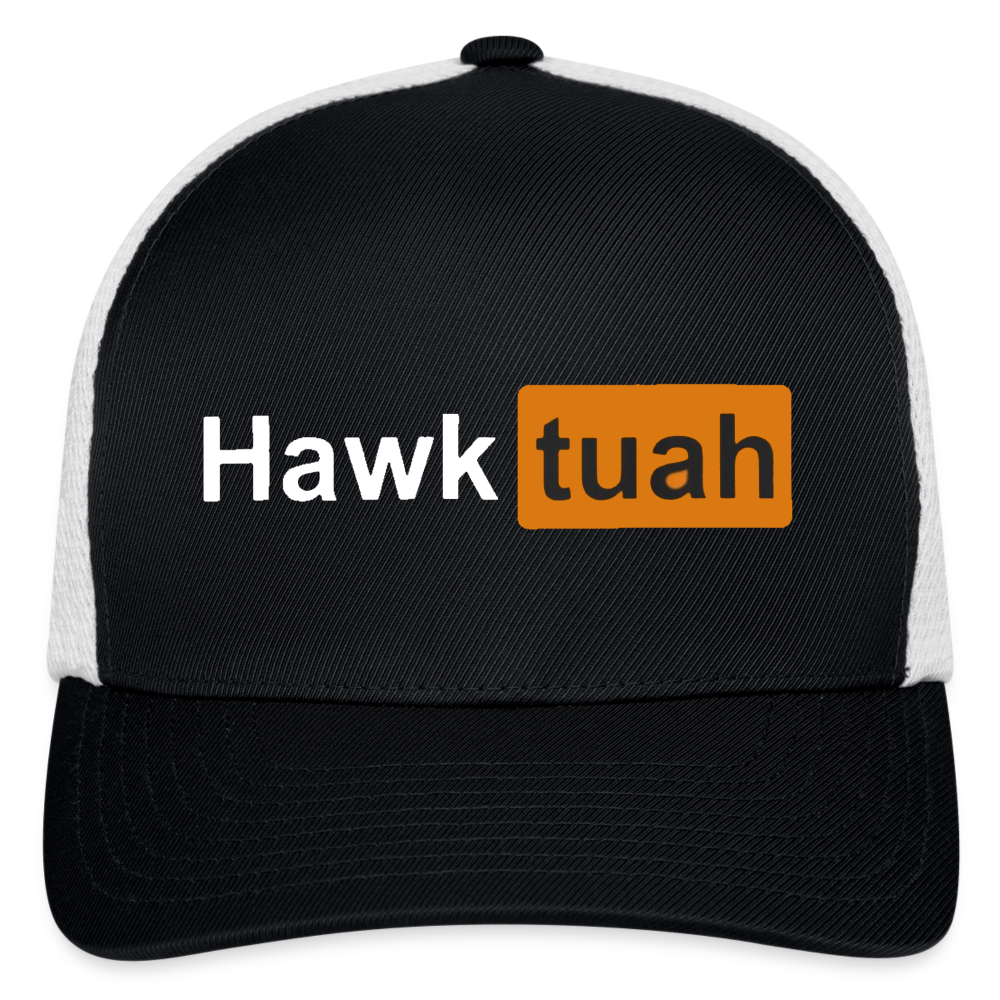 Hawk Tuah Hub Flexfit Fitted Baseball Cap - black/white