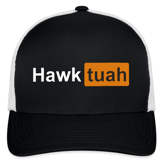 Hawk Tuah Hub Flexfit Fitted Baseball Cap - black/white